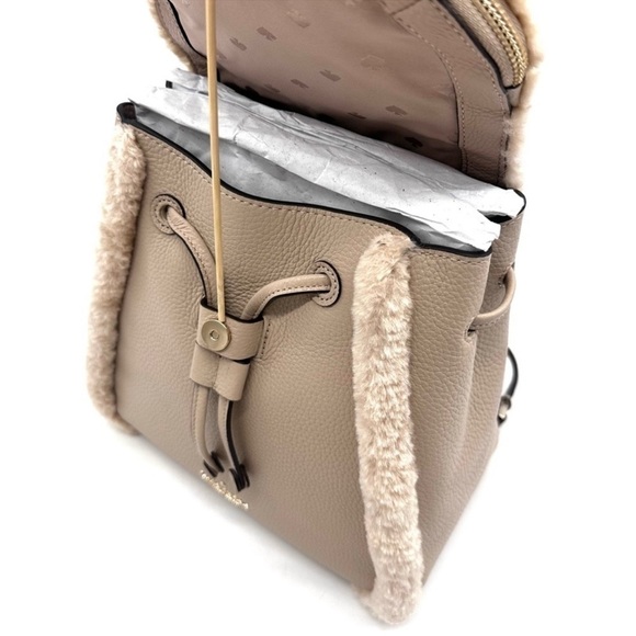 Kate Spade Medium Flap Fur Faux Shearling Backpack Tan - Picture 9 of 10